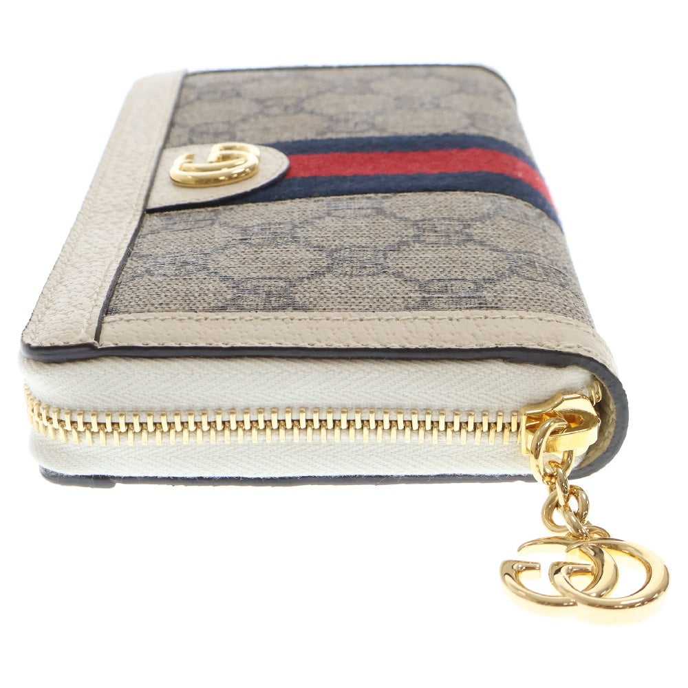 GUCCI(グッチ) オフィディア GGスプリーム ラウンドファスナー ベージュ×ホワイト 523154 長財布 ロングウォレット ゴールド金具