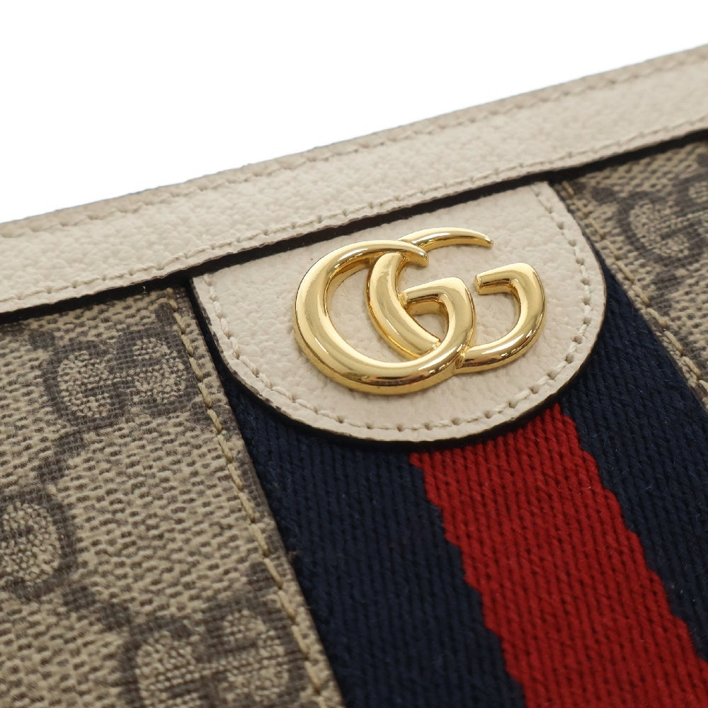 GUCCI(グッチ) オフィディア GGスプリーム ラウンドファスナー ベージュ×ホワイト 523154 長財布 ロングウォレット ゴールド金具