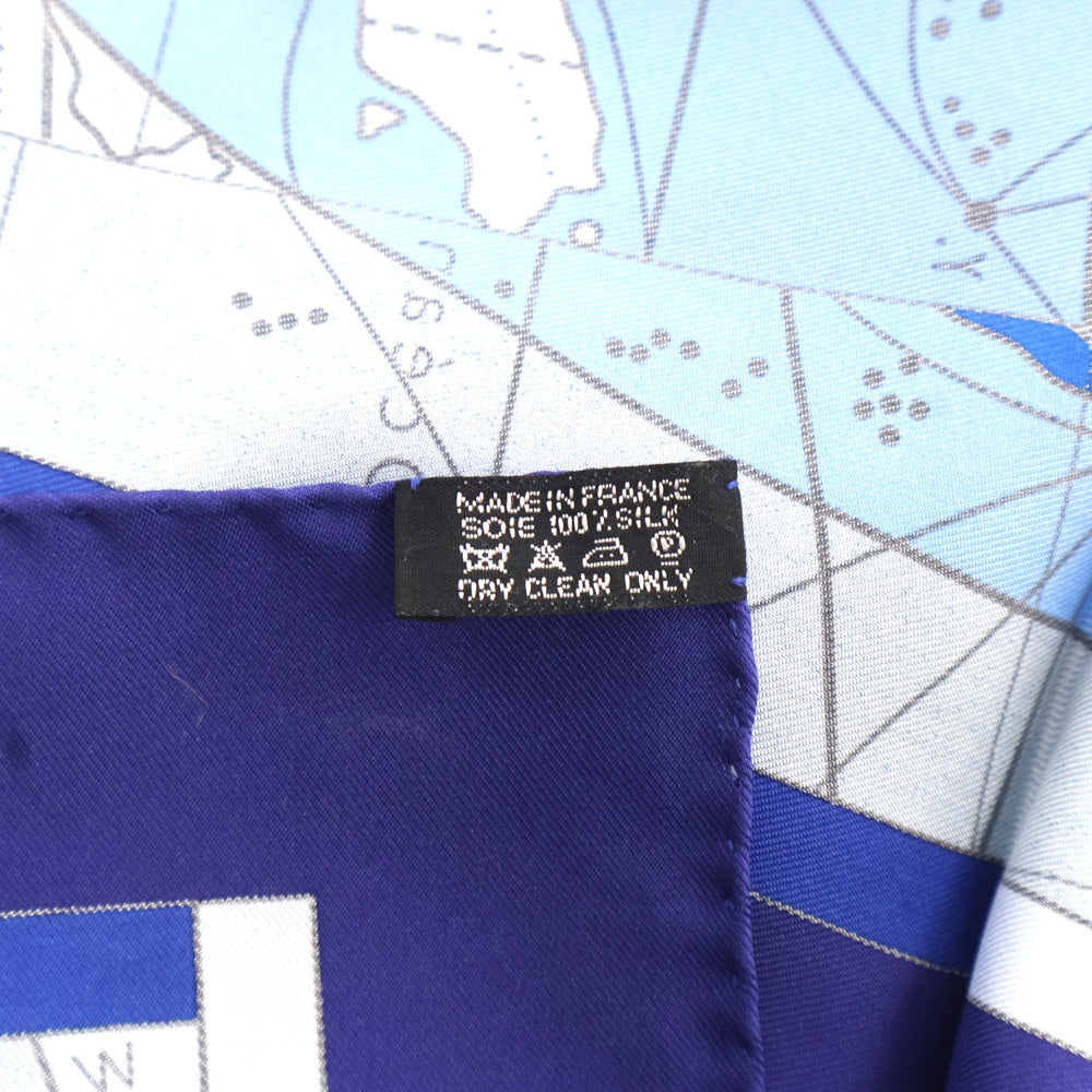 HERMES(エルメス) カレ90 LE MONDE EST VASTE ブルー×ネイビー シルク 世界地図 限定色