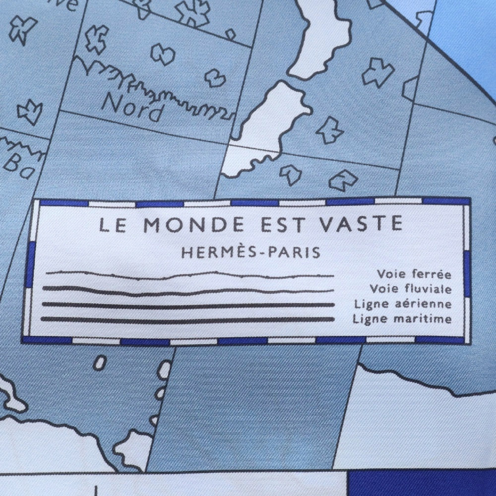 HERMES(エルメス) カレ90 LE MONDE EST VASTE ブルー×ネイビー シルク 世界地図 限定色