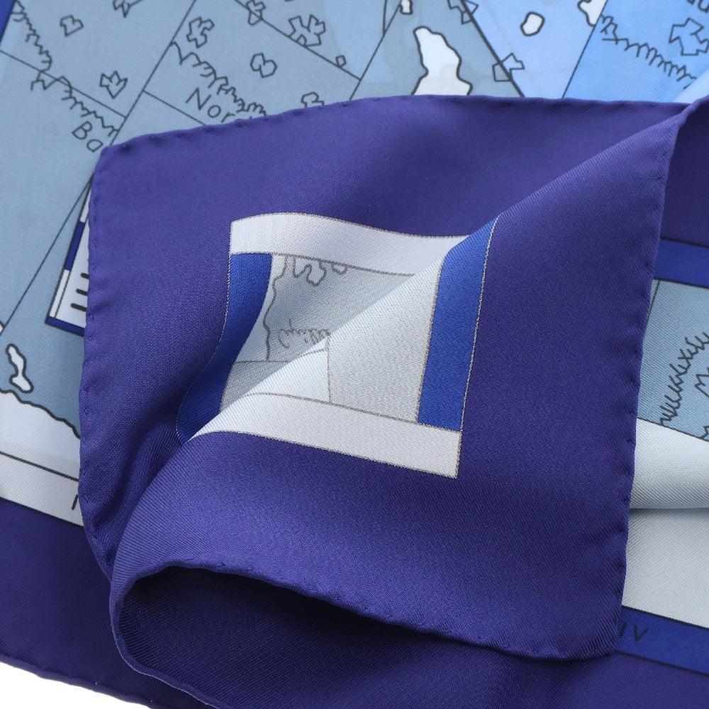 HERMES(エルメス) カレ90 LE MONDE EST VASTE ブルー×ネイビー シルク 世界地図 限定色