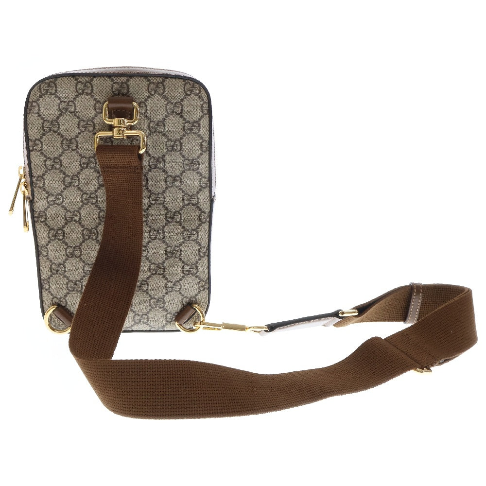 GUCCI(グッチ) GGスプリーム インターロッキング ショルダーバッグ ベージュ×ブラウン PVC×レザー ウエストバッグ 696016