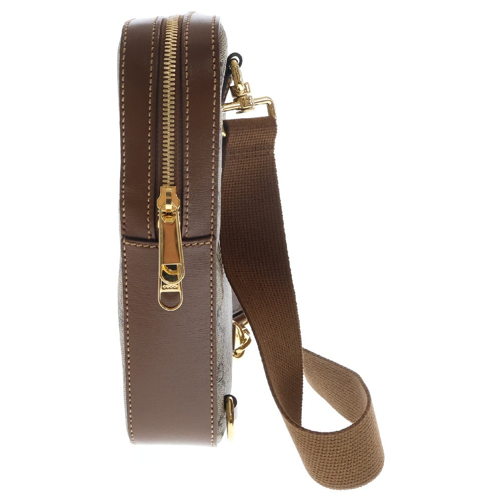 GUCCI(グッチ) GGスプリーム インターロッキング ショルダーバッグ ベージュ×ブラウン PVC×レザー ウエストバッグ 696016