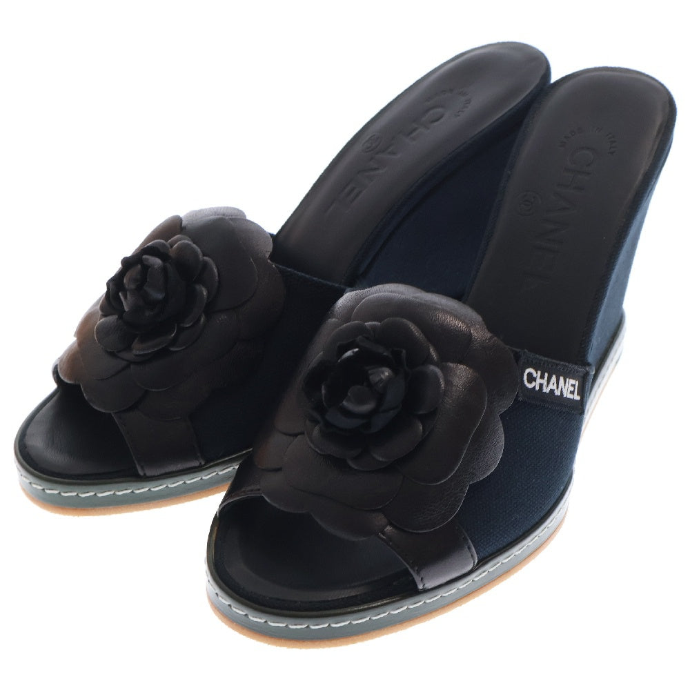 CHANEL(シャネル) カメリア サンダル ウェッジソール ブラック キャンバス×レザー 37 G25948 シューズ