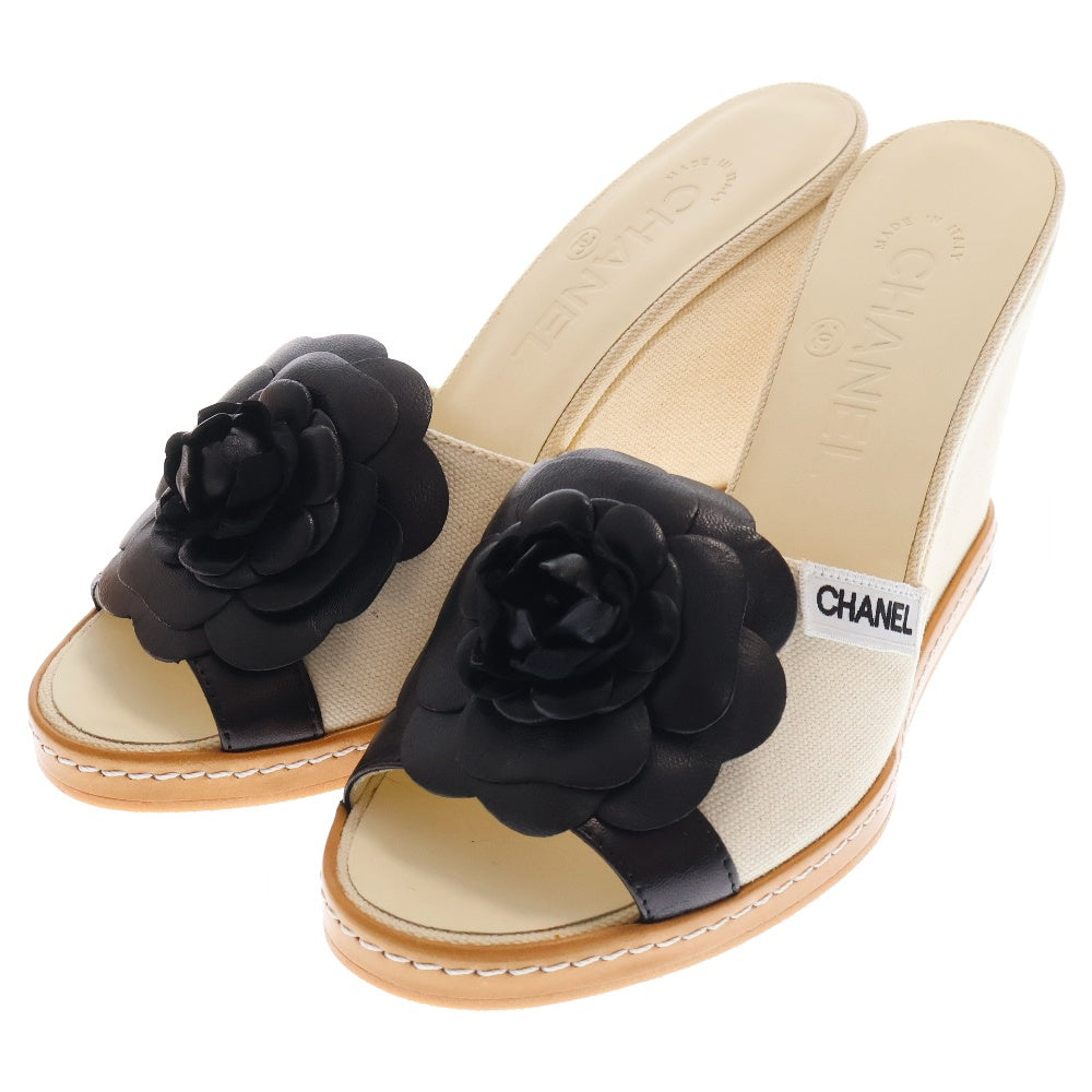 CHANEL(シャネル) カメリア サンダル ウェッジソール ホワイト キャンバス×レザー 37 G25948 シューズ