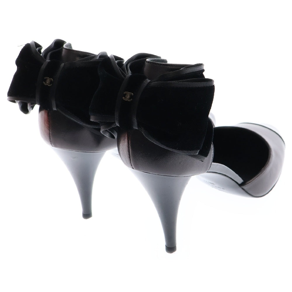 CHANEL(シャネル) パンプス シューズ リボン ブラック レザー×スエード 36.5 レディース
