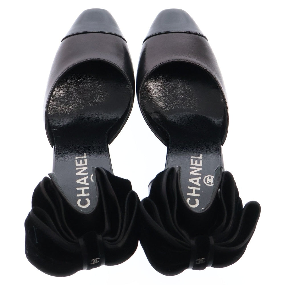 CHANEL(シャネル) パンプス シューズ リボン ブラック レザー×スエード 36.5 レディース