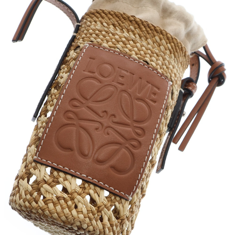 LOEWE(ロエベ) アナグラム ポシェット フォンショルダー ブラウン×ベージュ ラフィア×レザー 巾着バッグ ショルダーバッグ
