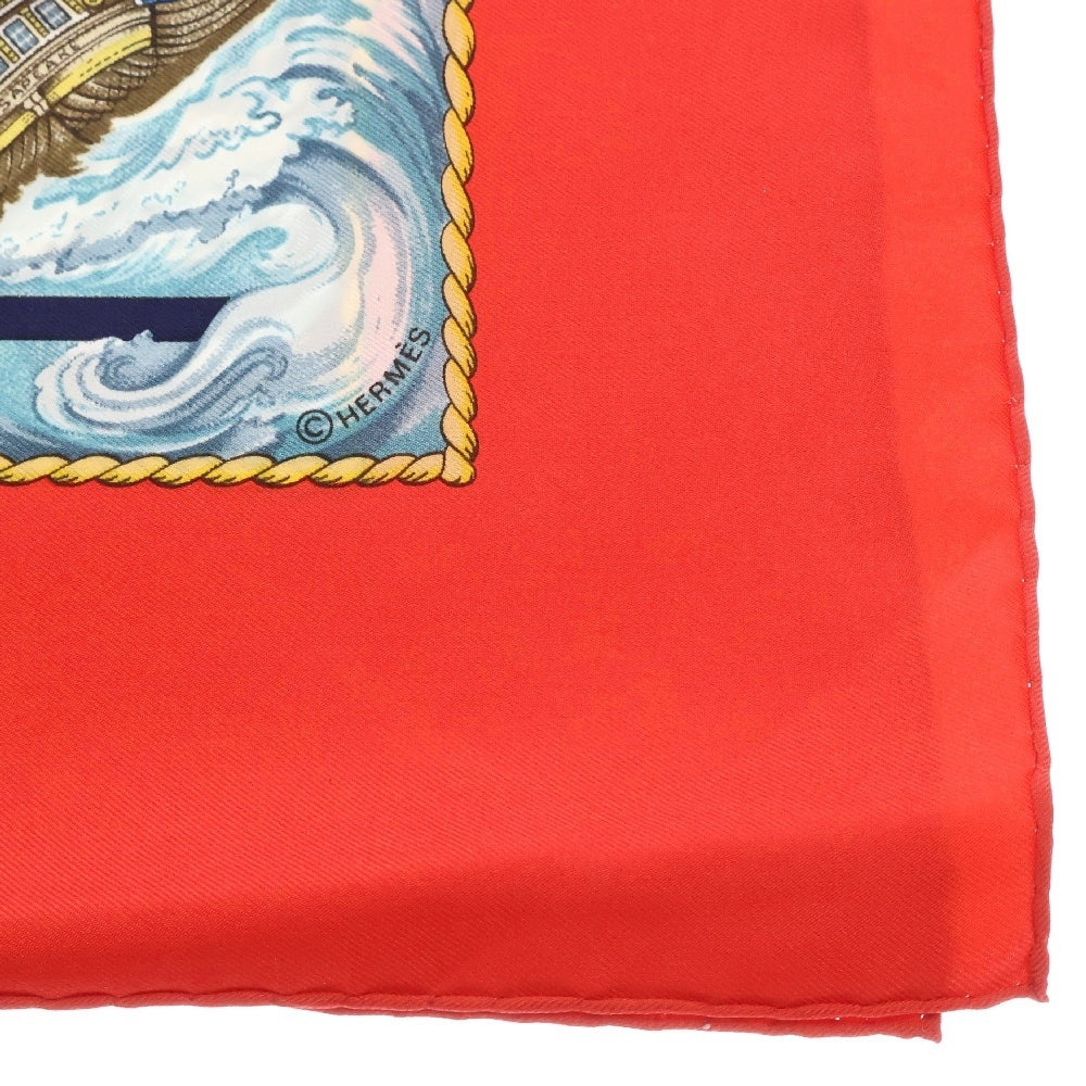 HERMES(エルメス) カレ90 VIVE LE VENT 風よ吹け 船 スカーフ ストール レッド