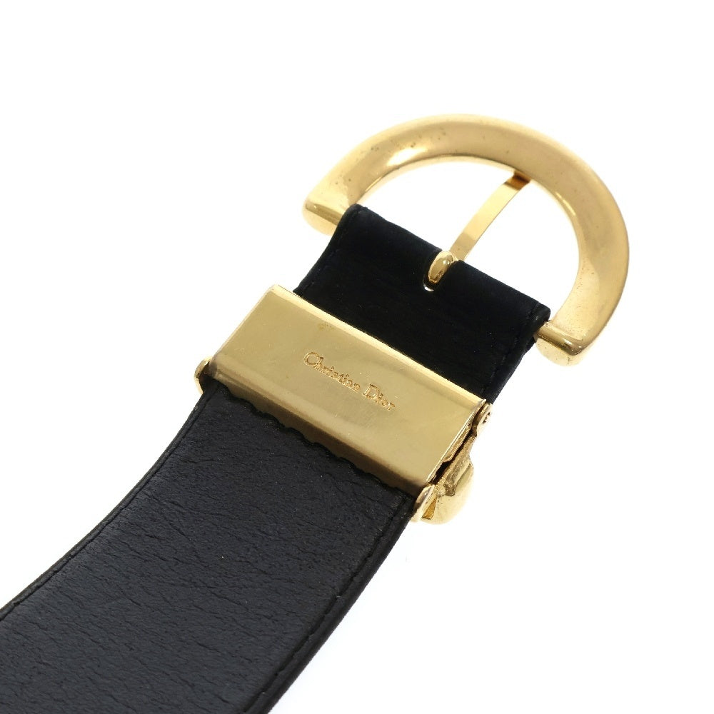 Christian Dior(クリスチャンディオール) ロゴ レザーベルト ブラック×ゴールド