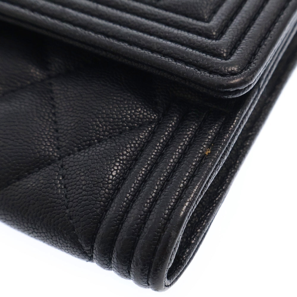 CHANEL(シャネル) ココマーク ボーイシャネル キャビアスキン レザーロングウォレット 長財布 ブラック