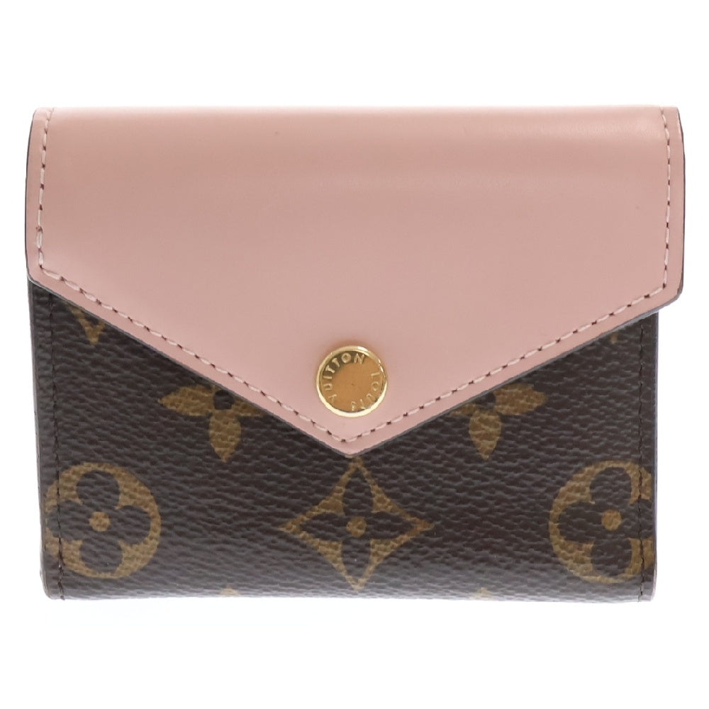 LOUIS VUITTON(ルイヴィトン) モノグラム ポルトフォイユゾエ ローズバレリーヌ レザーコンパクトウォレット 三つ折り財布 ブラウン×ピンク イニシャル入り M62933