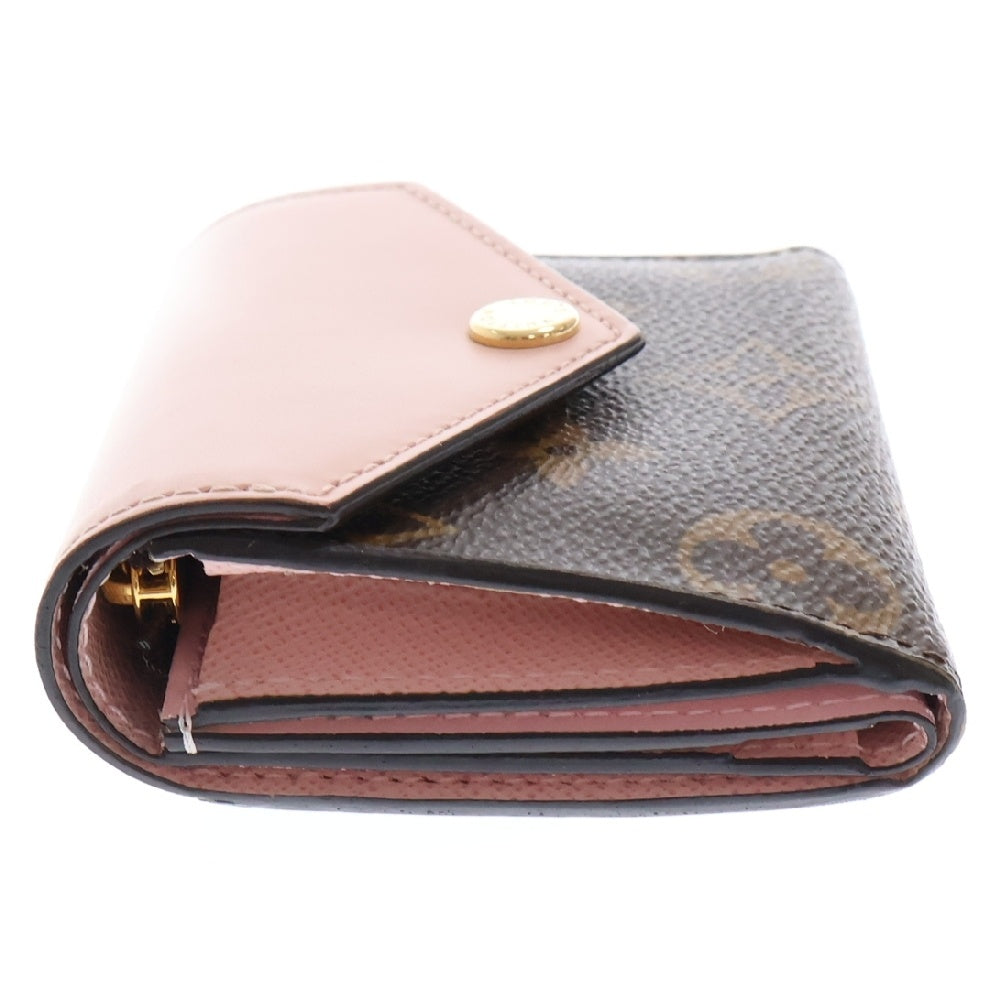 LOUIS VUITTON(ルイヴィトン) モノグラム ポルトフォイユゾエ ローズバレリーヌ レザーコンパクトウォレット 三つ折り財布 ブラウン×ピンク イニシャル入り M62933