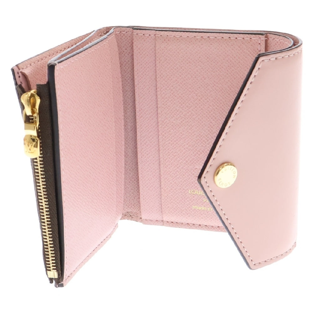 LOUIS VUITTON(ルイヴィトン) モノグラム ポルトフォイユゾエ ローズバレリーヌ レザーコンパクトウォレット 三つ折り財布 ブラウン×ピンク イニシャル入り M62933