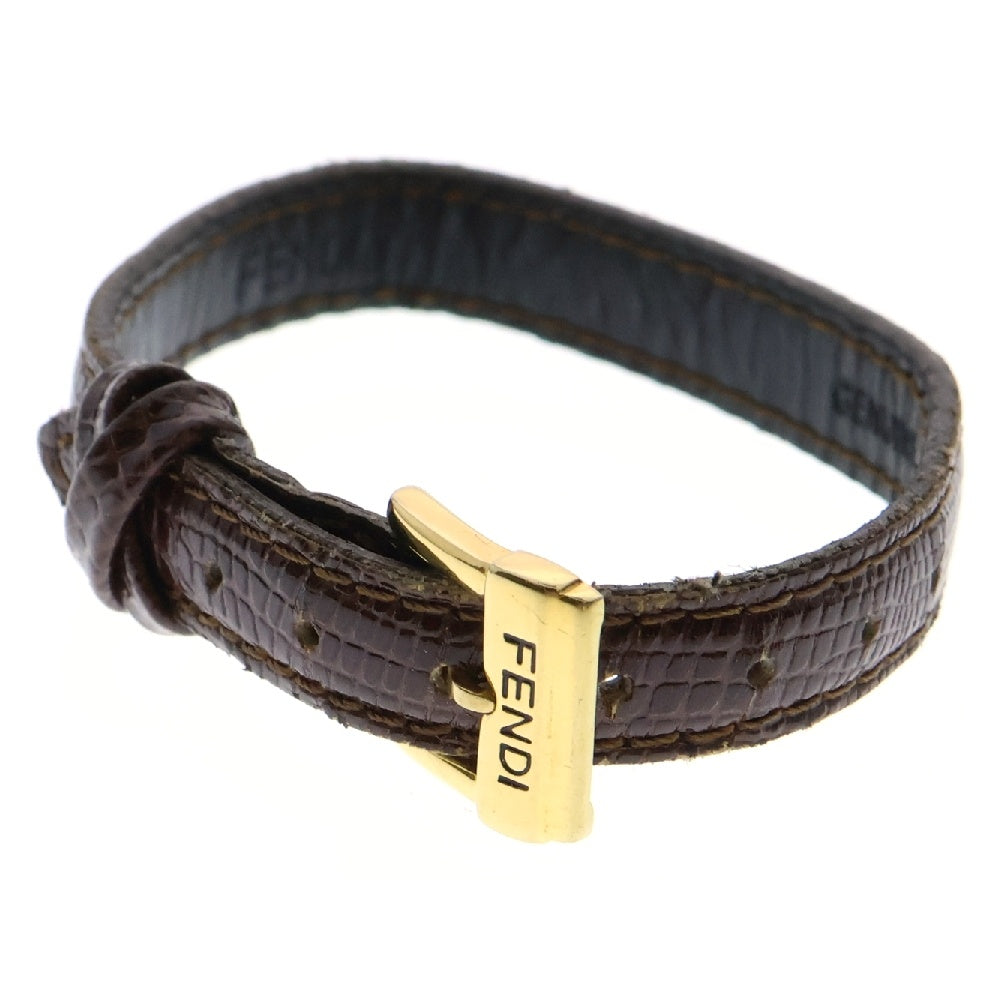 FENDI(フェンディ) フェンディロゴ レザーブレスレット 型押しレザー ブラウン×ゴールド GP アクセサリー