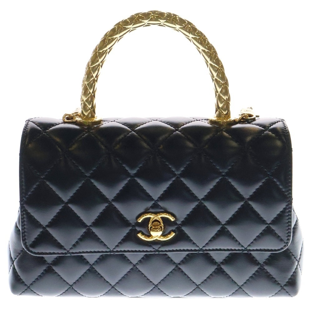 CHANEL(シャネル) マトラッセ ココハンドル24 XS レザー 2WAYハンドバッグ チェーンショルダーバッグ ブラック ゴールド金具 ランダムプレート A92990