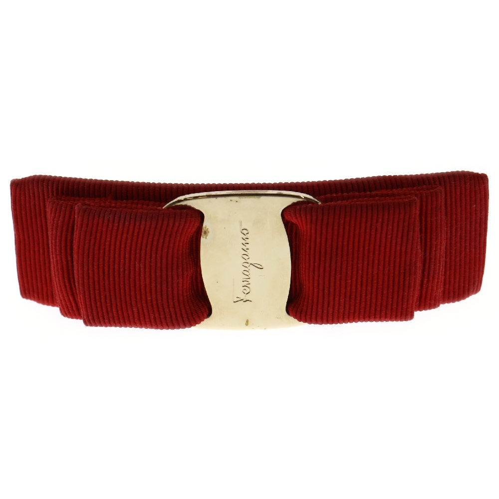 Salvatore Ferragamo(サルヴァトーレ フェラガモ) ヴァラ リボン バレッタ レッド キャンバス ゴールド金具 ヘアアクセサリー