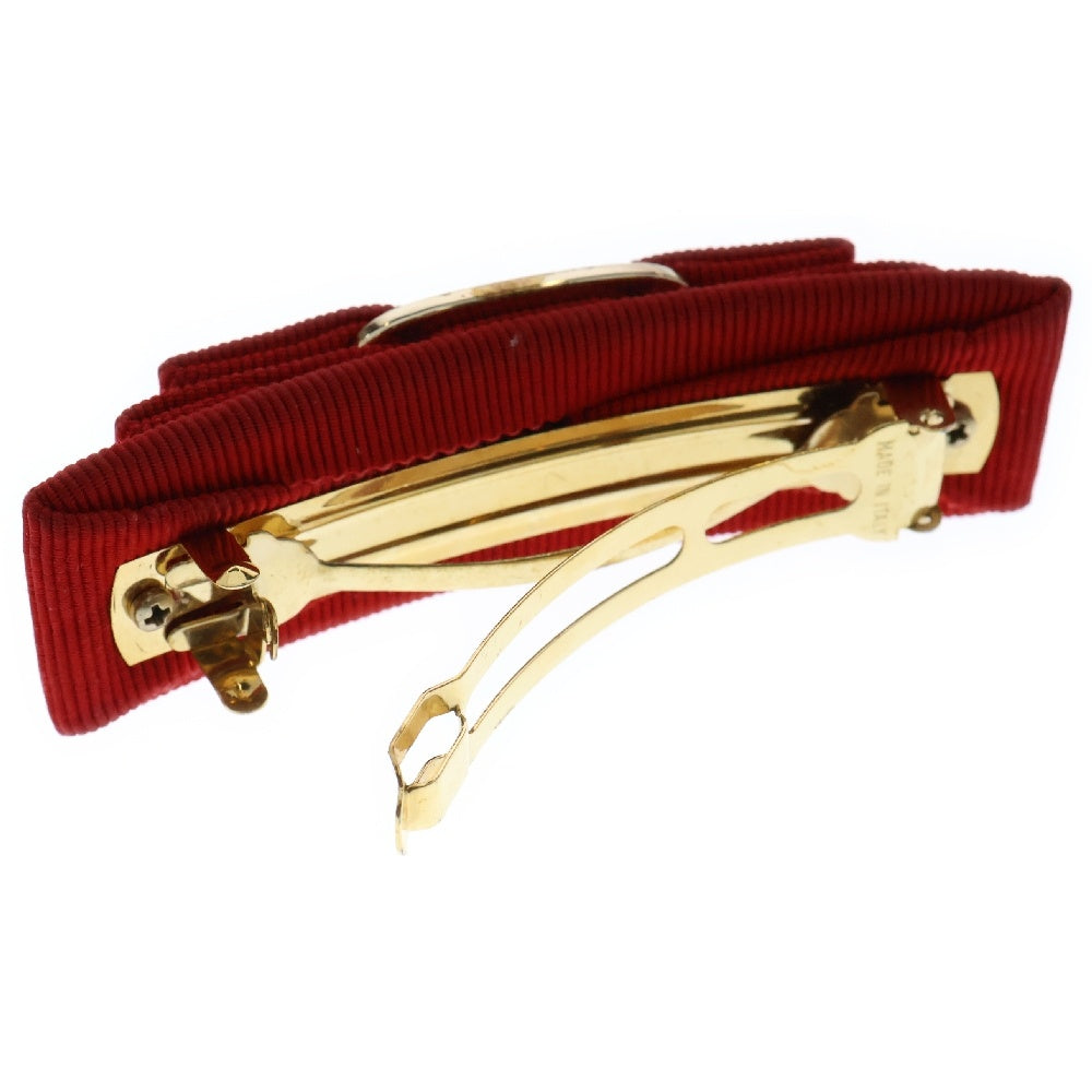 Salvatore Ferragamo(サルヴァトーレ フェラガモ) ヴァラ リボン バレッタ レッド キャンバス ゴールド金具 ヘアアクセサリー