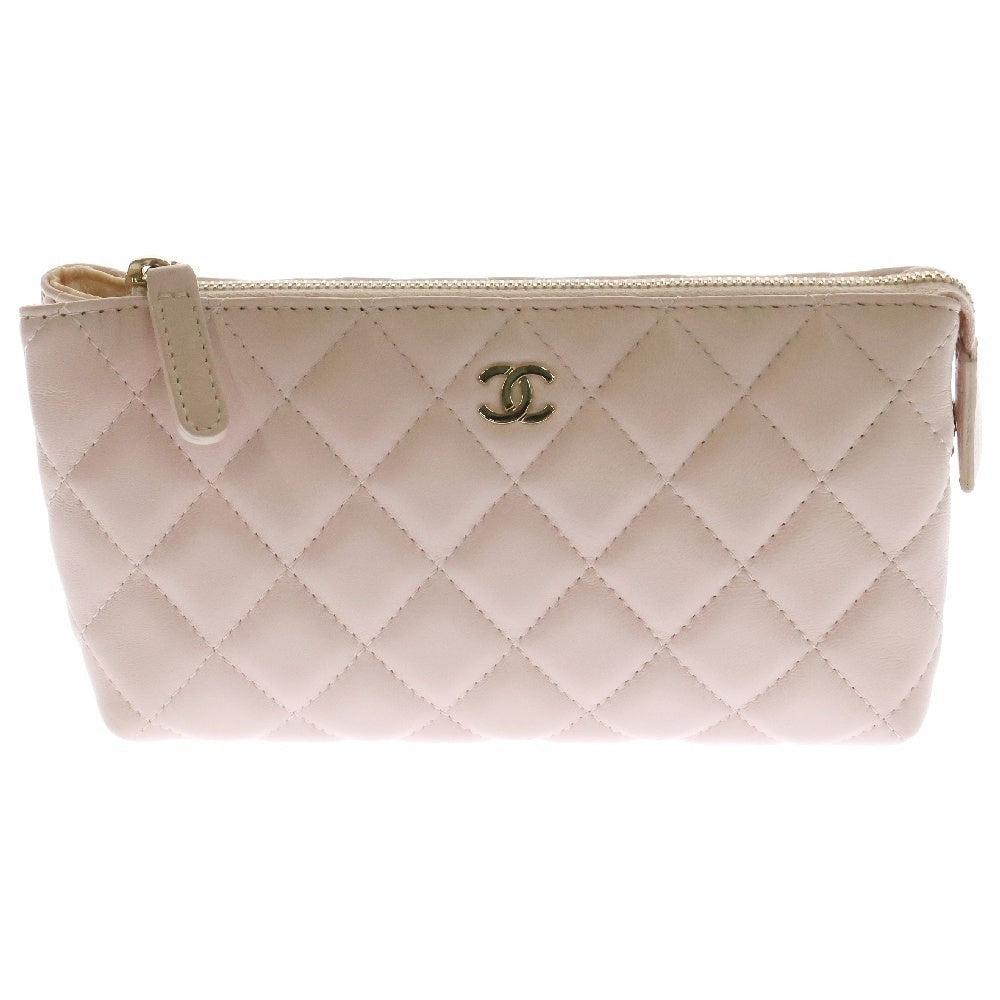 CHANEL(シャネル) マトラッセ ポーチ メイクポーチ ピンク ラムスキン ゴールド金具 ココマーク