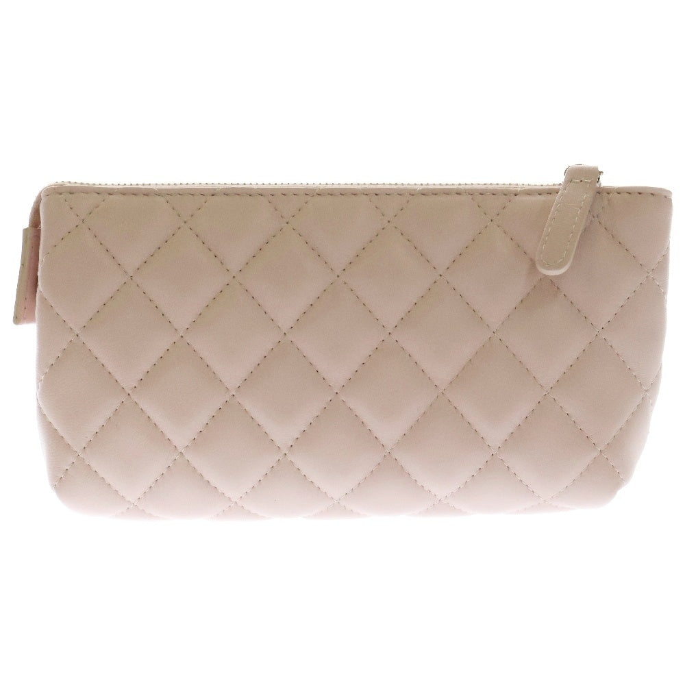 CHANEL(シャネル) マトラッセ ポーチ メイクポーチ ピンク ラムスキン ゴールド金具 ココマーク