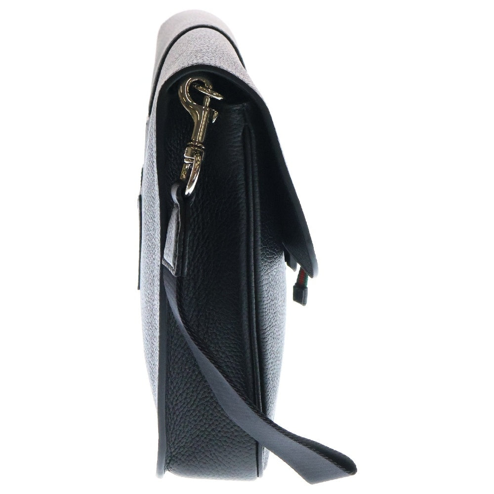 GUCCI(グッチ) ウェブ ストライプ付き ミディアム ビジネスケース 黒 レザー セカンドバッグ 816755