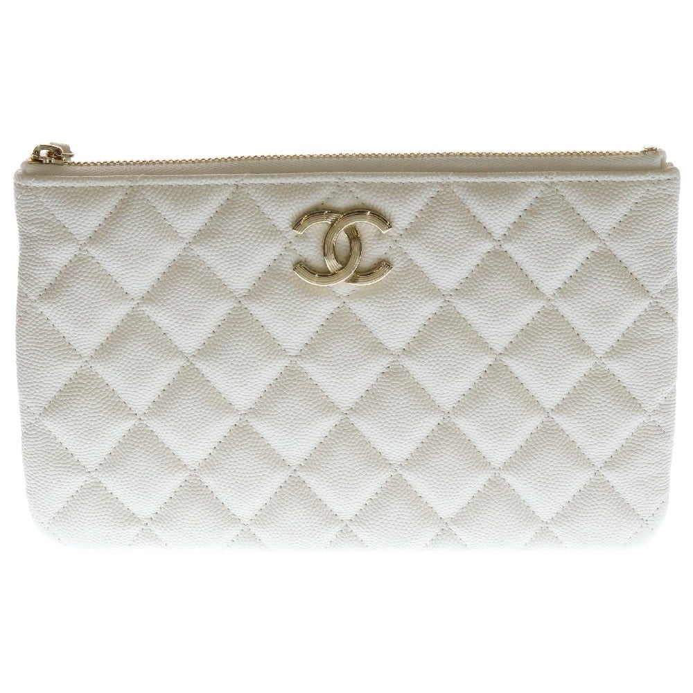 CHANEL(シャネル) マトラッセ クラシック ポーチ 白 キャビアスキン ゴールド金具 クルーズライン