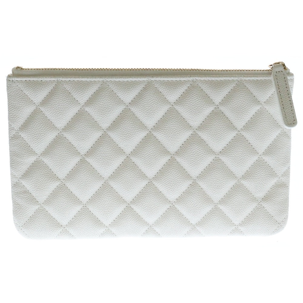 CHANEL(シャネル) マトラッセ クラシック ポーチ 白 キャビアスキン ゴールド金具 クルーズライン