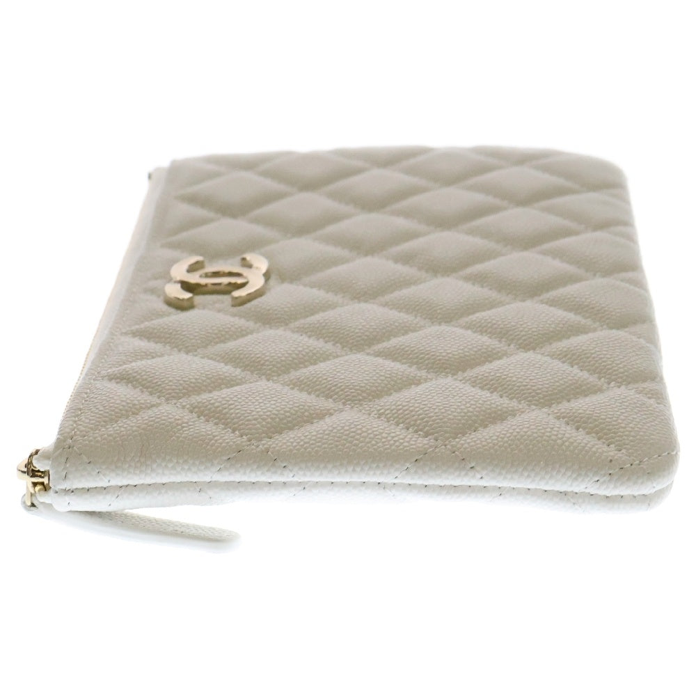 CHANEL(シャネル) マトラッセ クラシック ポーチ 白 キャビアスキン ゴールド金具 クルーズライン