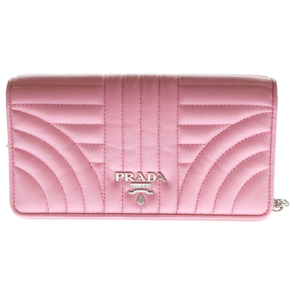 PRADA(プラダ) ダイアグラム フォンケース チェーンショルダーバッグ シルバー金具 ピンク レザー 1BD108