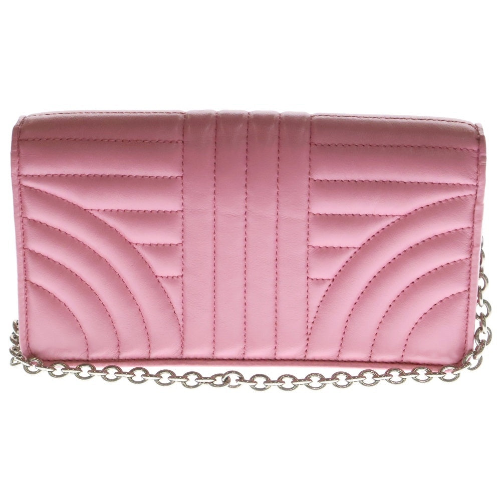 PRADA(プラダ) ダイアグラム フォンケース チェーンショルダーバッグ シルバー金具 ピンク レザー 1BD108