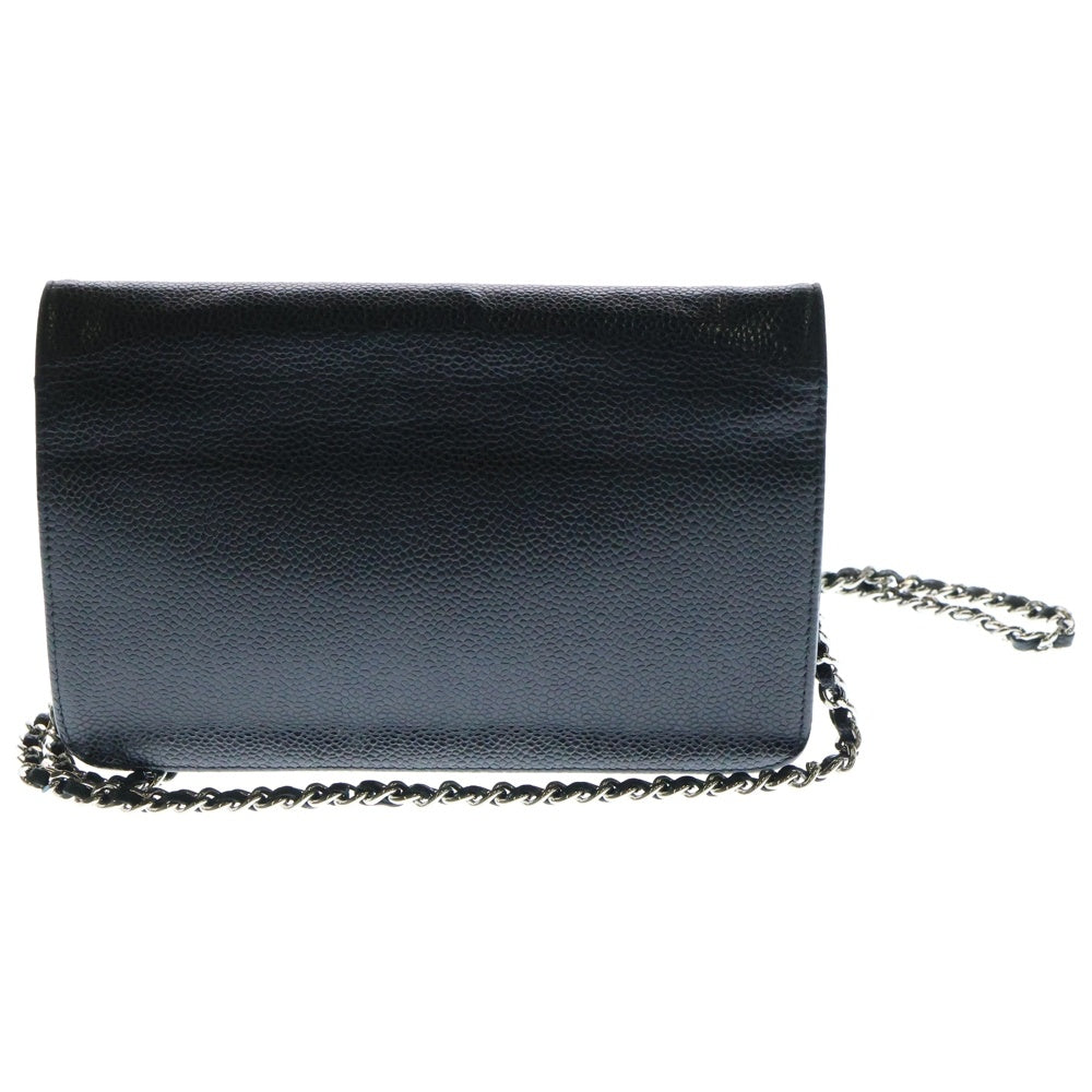 CHANEL(シャネル) ココマーク チェーンウォレットポーチ ショルダーウォレット ショルダーバッグ ブラック シルバー金具 キャビアスキン A48654
