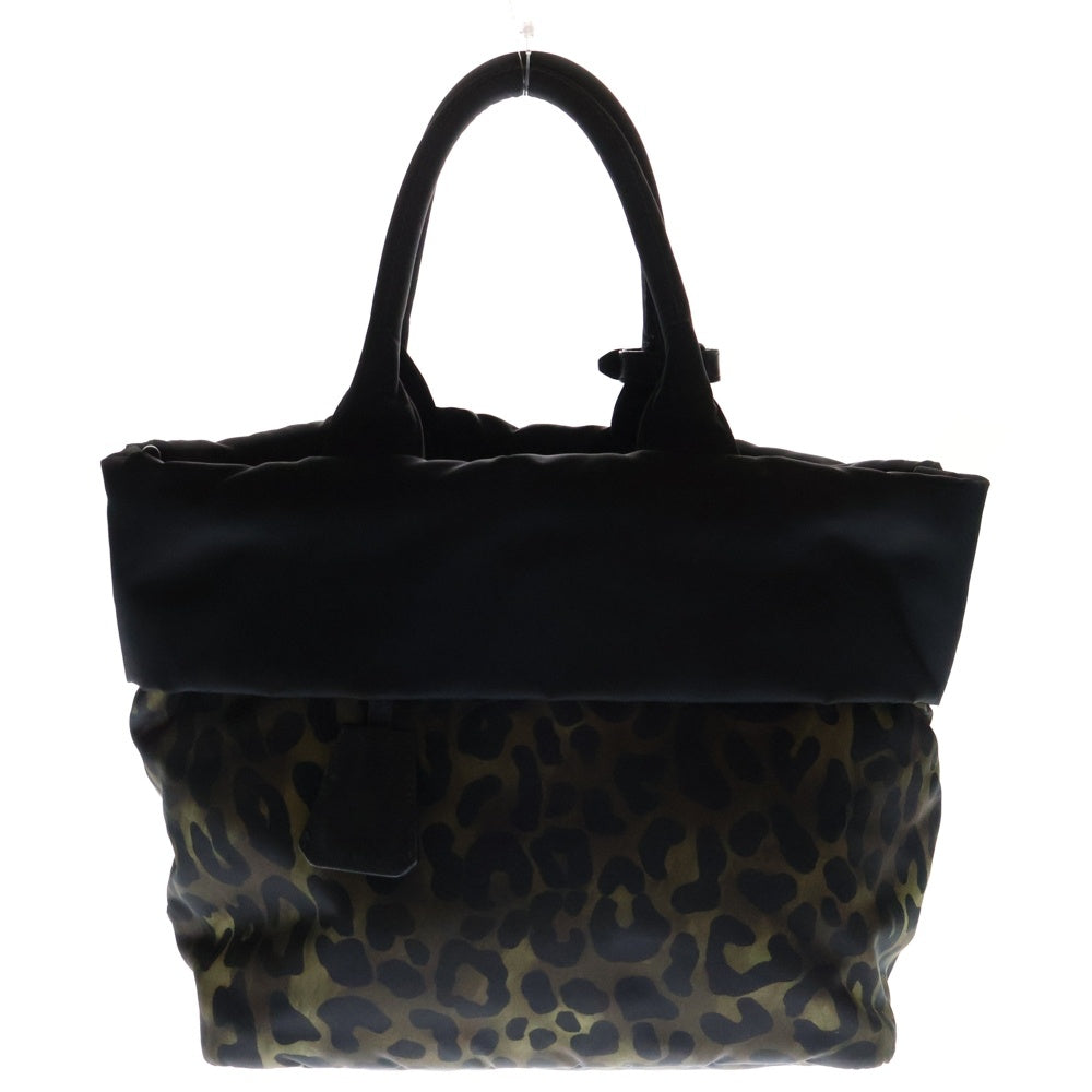 PRADA(プラダ) テスート 2WAYハンドバッグ トートバッグ ショルダーバッグ ヒョウ柄 ブラック×グリーン ナイロン シルバー金具 BN1959