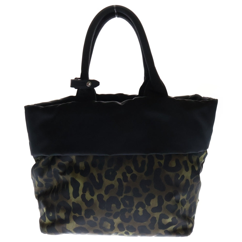 PRADA(プラダ) テスート 2WAYハンドバッグ トートバッグ ショルダーバッグ ヒョウ柄 ブラック×グリーン ナイロン シルバー金具 BN1959