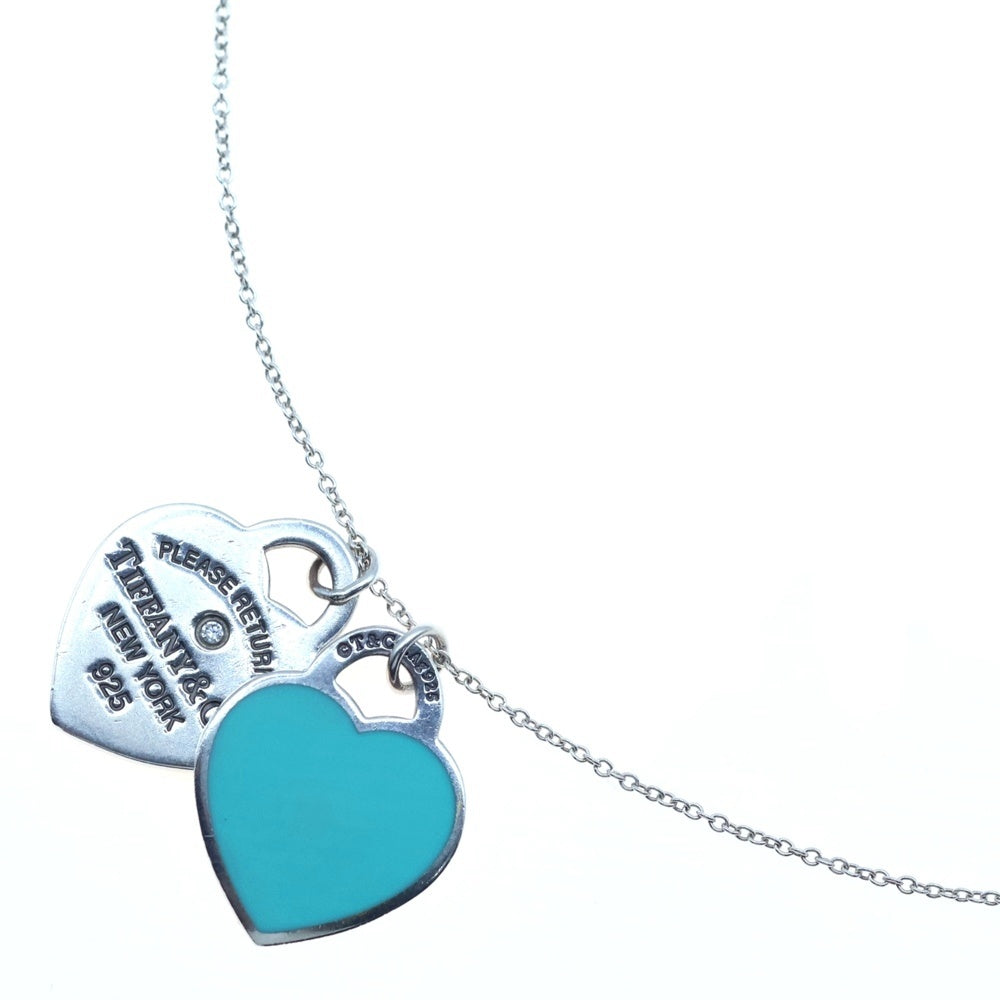 TIFFANY&Co(ティファニー) リターントゥティファニー 1pダイヤ ダブル ハートタグ ネックレス ブルー SV925 5.9g シルバー