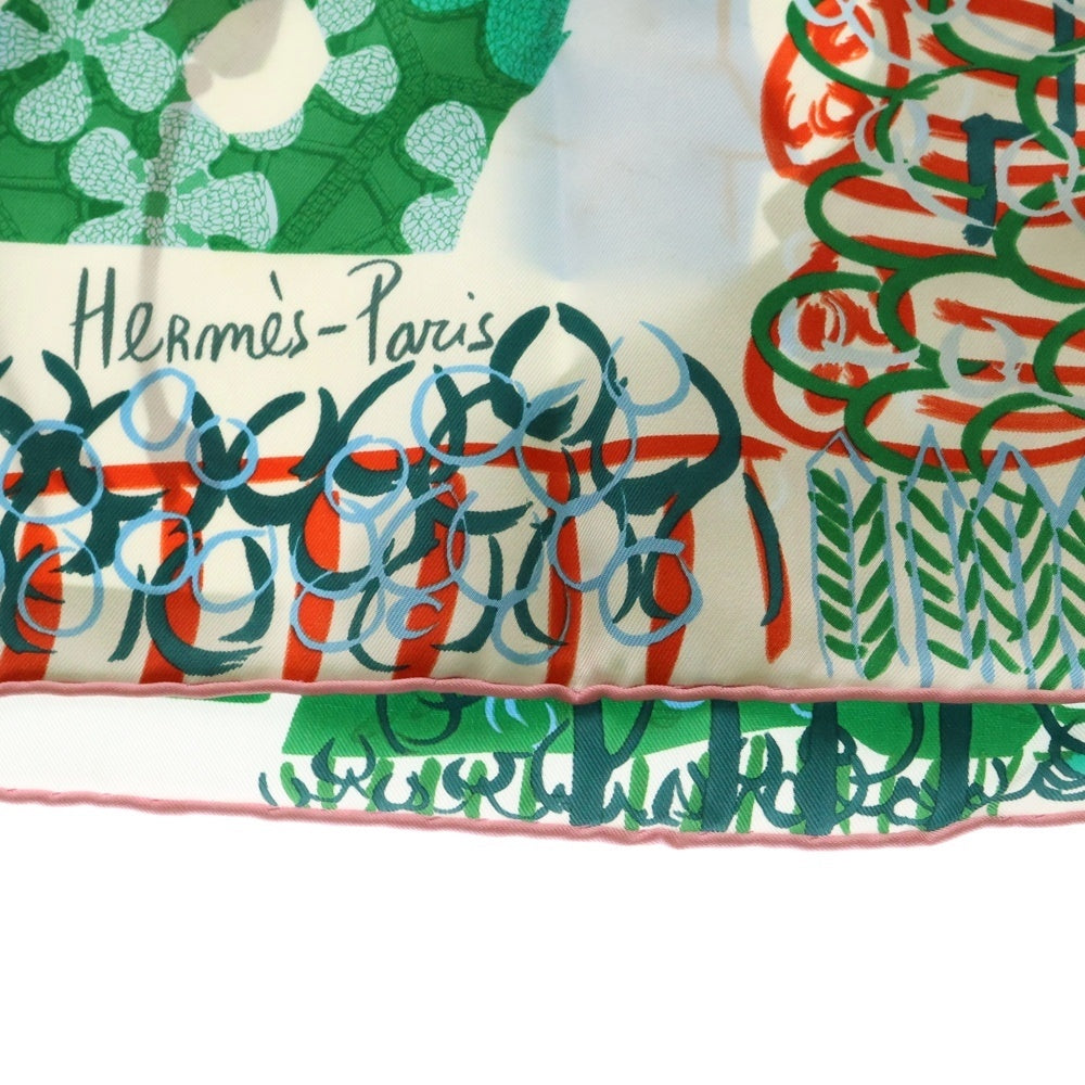 HERMES(エルメス) カレ90 おしゃべりな鳥たちの家 スカーフ ピンク×グリーン マルチカラー シルク