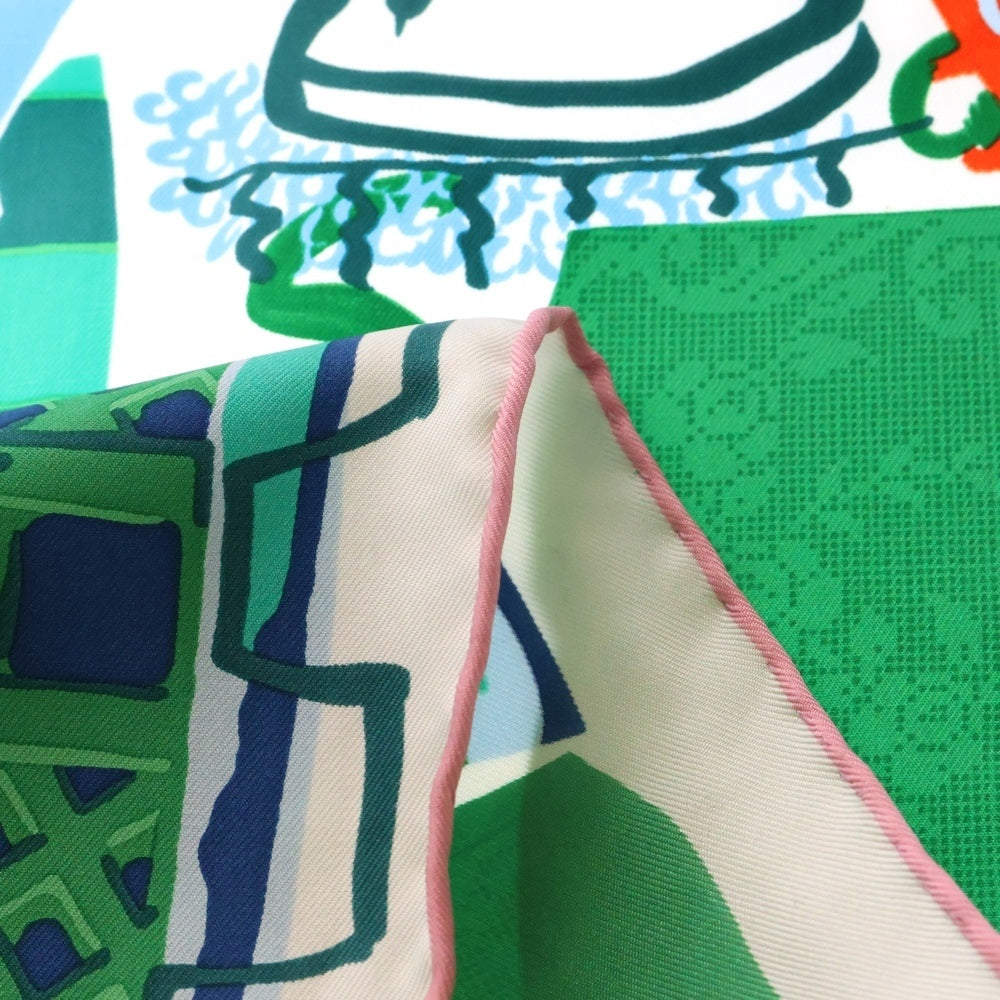 HERMES(エルメス) カレ90 おしゃべりな鳥たちの家 スカーフ ピンク×グリーン マルチカラー シルク