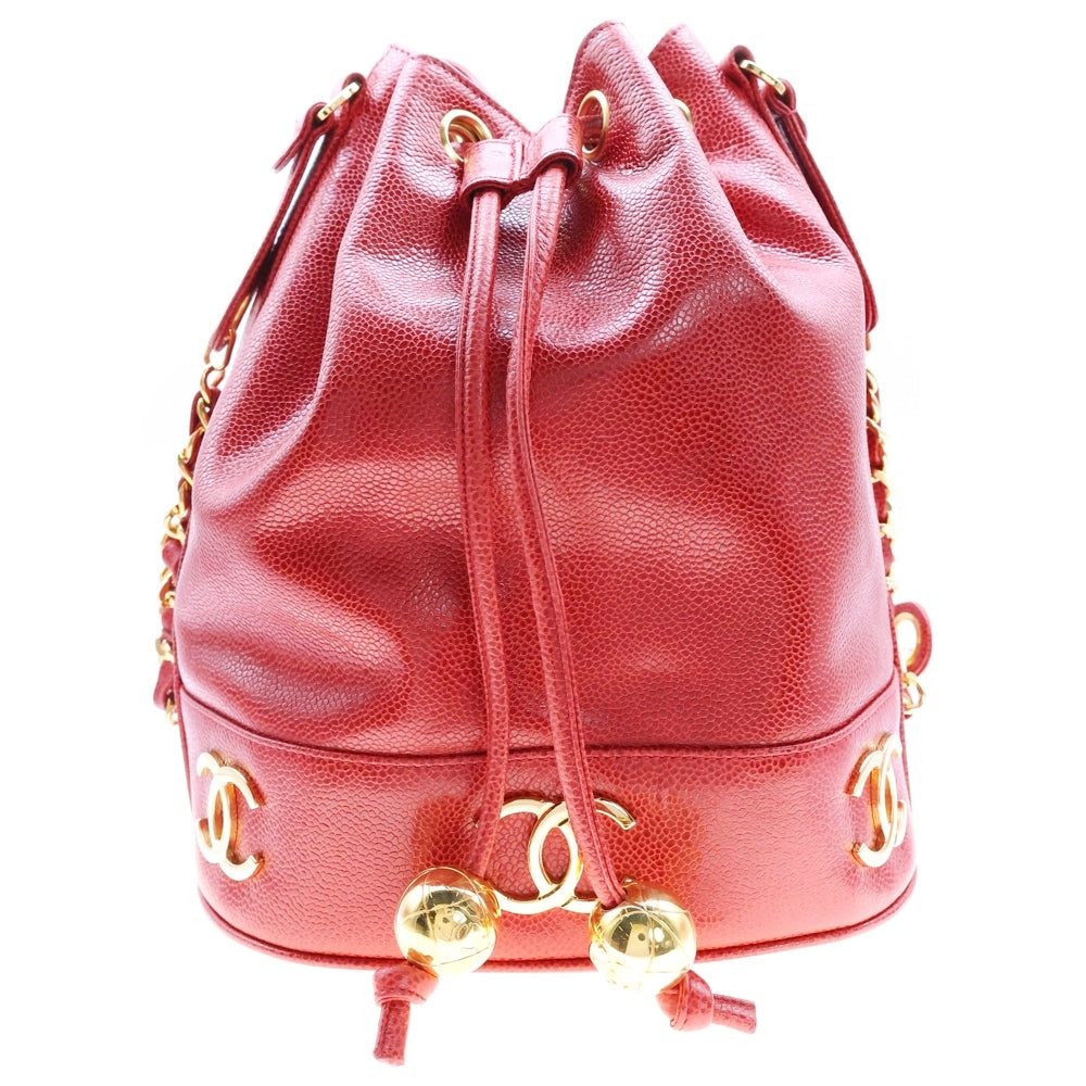 CHANEL(シャネル) ココマーク 巾着バッグ ショルダーバッグ レッド ゴールド金具 キャビアスキン