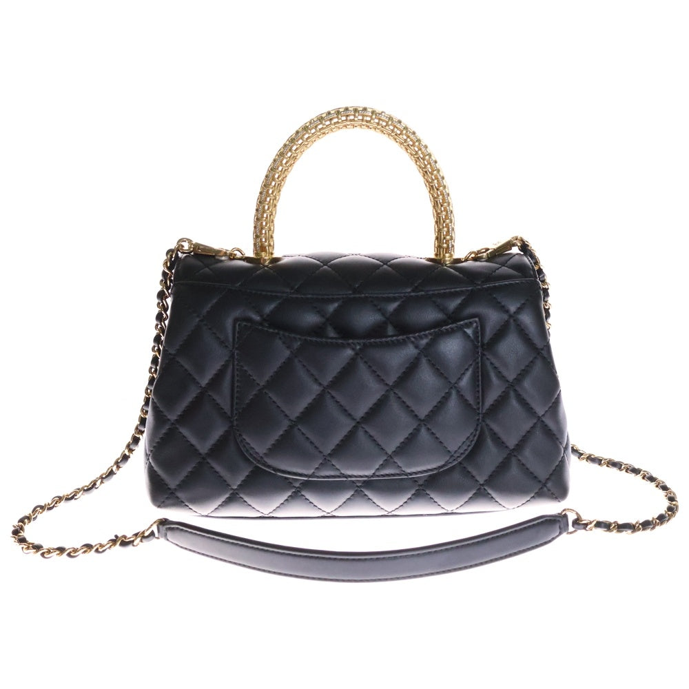 CHANEL(シャネル) マトラッセ トップハンドル チェーン 2WAY ハンドバッグ ショルダーバッグ ラムスキン ゴールド金具 ブラック レザー