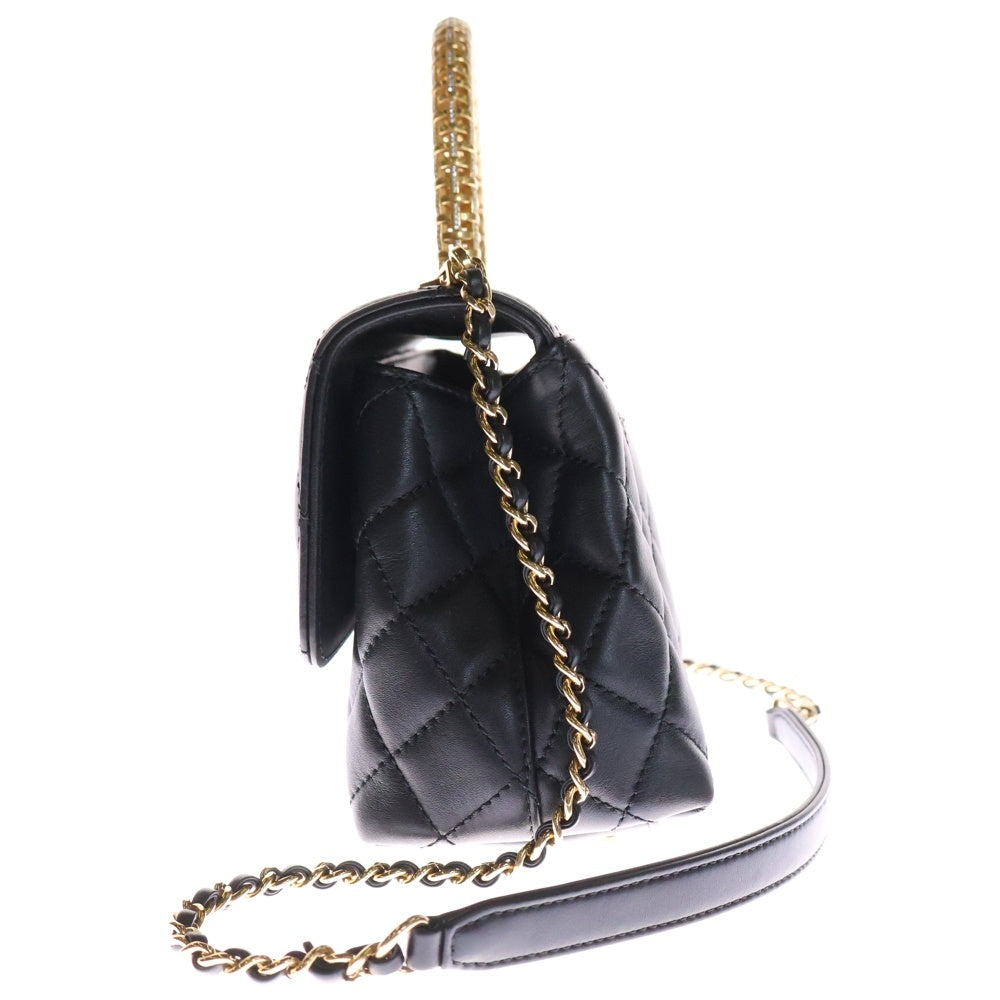 CHANEL(シャネル) マトラッセ トップハンドル チェーン 2WAY ハンドバッグ ショルダーバッグ ラムスキン ゴールド金具 ブラック レザー