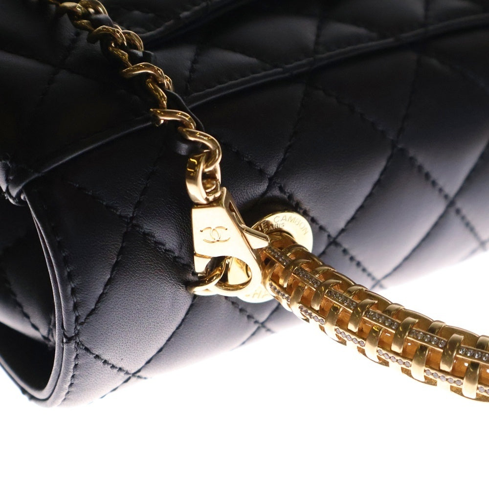 CHANEL(シャネル) マトラッセ トップハンドル チェーン 2WAY ハンドバッグ ショルダーバッグ ラムスキン ゴールド金具 ブラック レザー