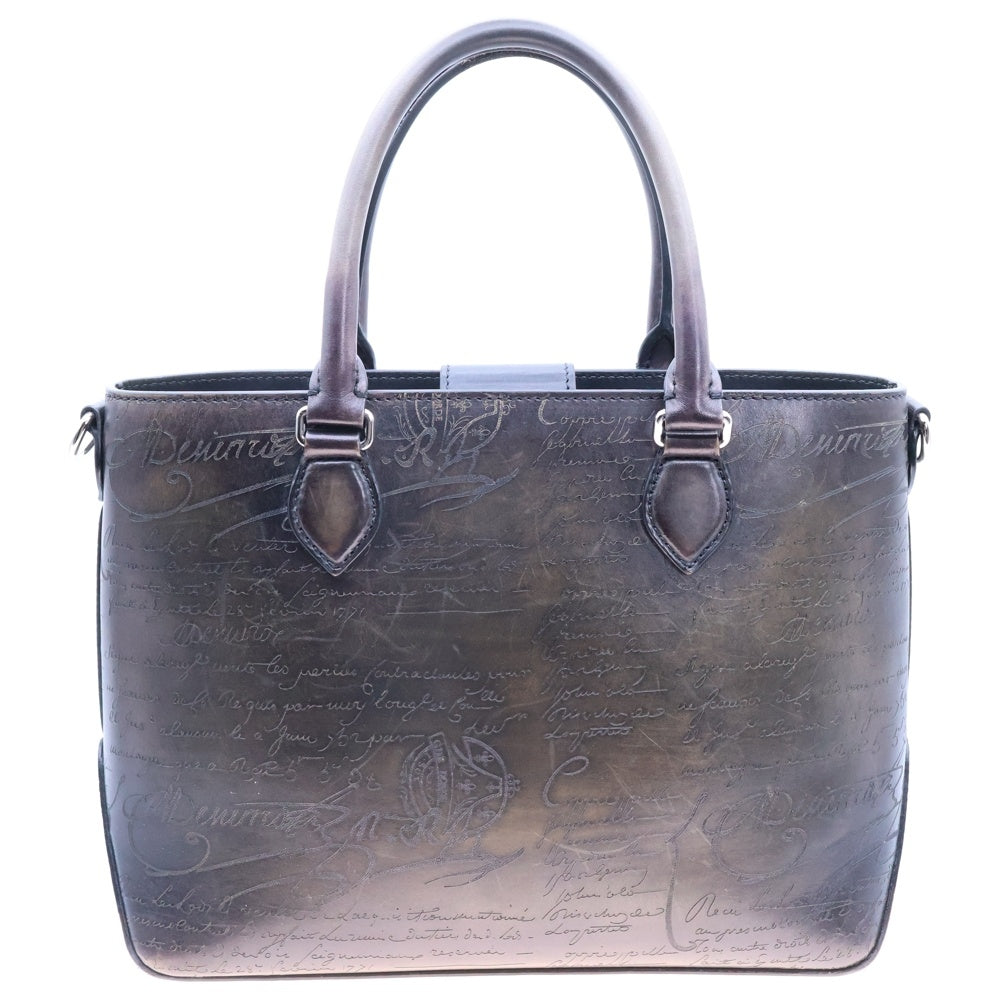 Berluti(ベルルッティ) カリグラフィ トゥジュール ガリバー トートバッグ ハンドバッグ オリーブ カーキ ブラウン シルバー金具 レザー