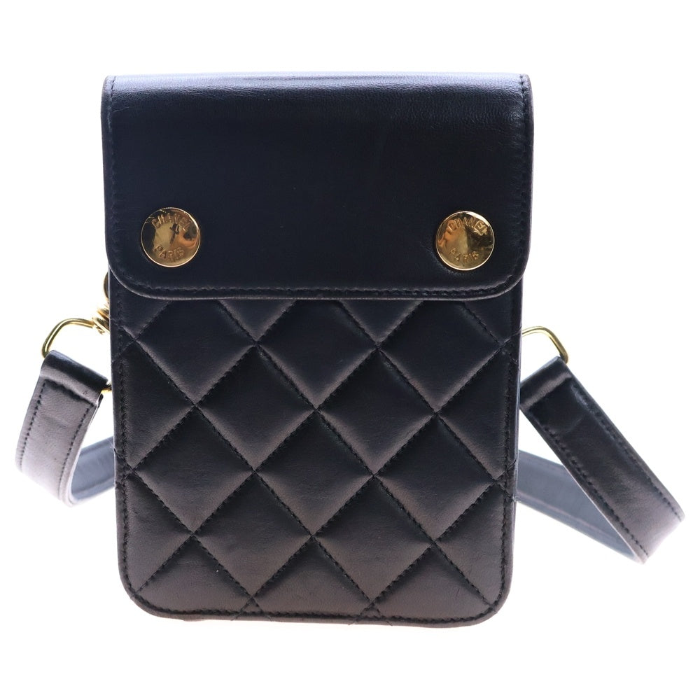 CHANEL(シャネル) マトラッセ ショルダー バッグ ポーチ ブラック ラムスキン ゴールド金具