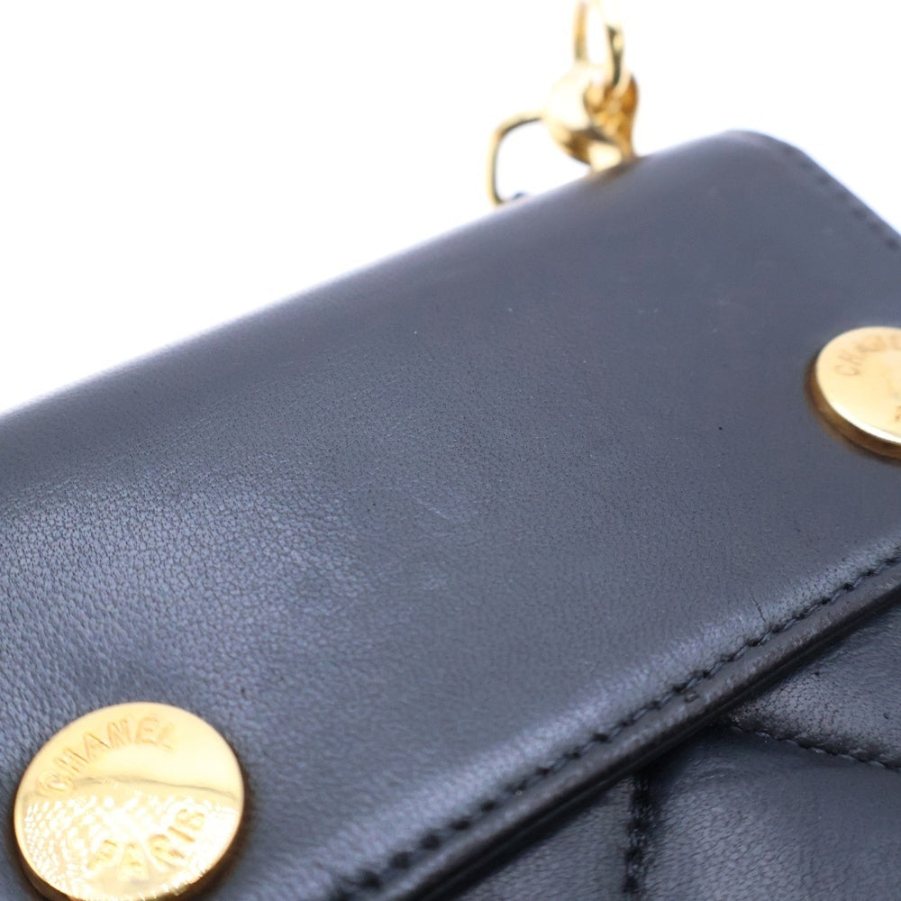 CHANEL(シャネル) マトラッセ ショルダー バッグ ポーチ ブラック ラムスキン ゴールド金具