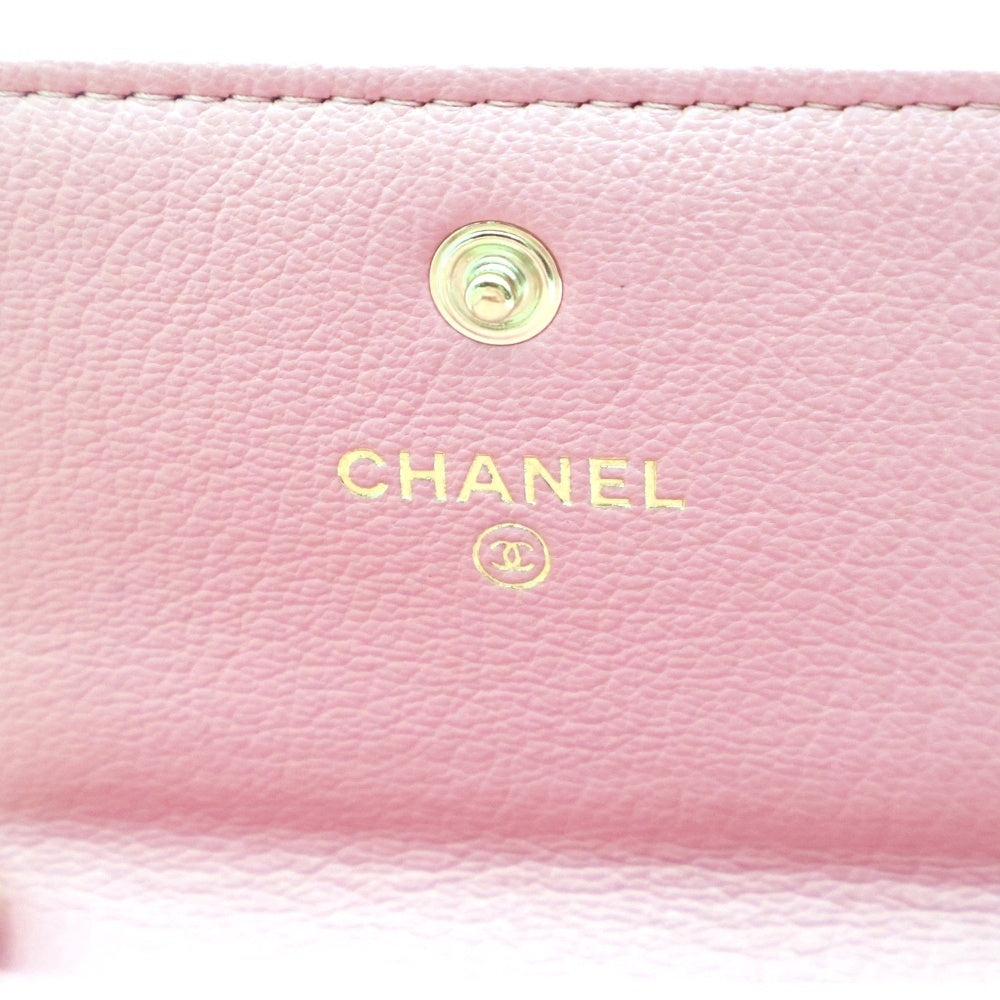 CHANEL(シャネル) ココマーク ラッキーフラワー レザーコンパクトウォレット 三つ折り財布 ピンク レディース