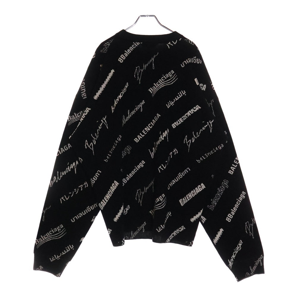 BALENCIAGA(バレンシアガ) Logomania All Over Sweater ロゴマニア ウール クルーネックニットセーター ブラック