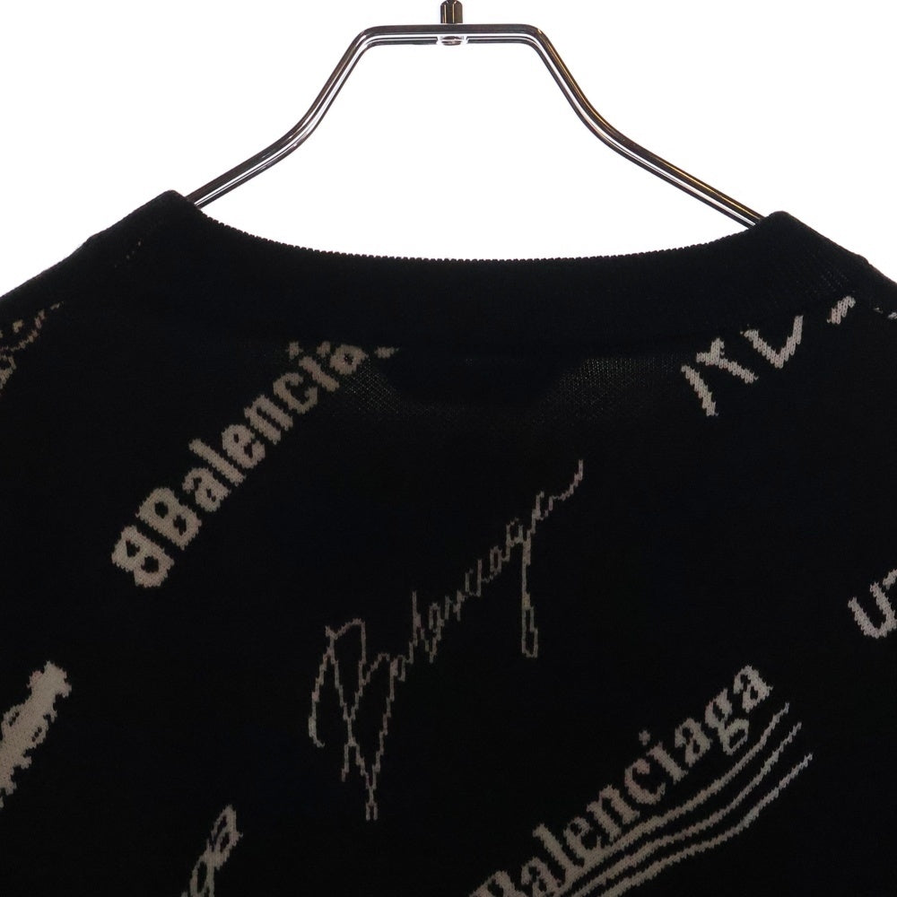 BALENCIAGA(バレンシアガ) Logomania All Over Sweater ロゴマニア ウール クルーネックニットセーター ブラック