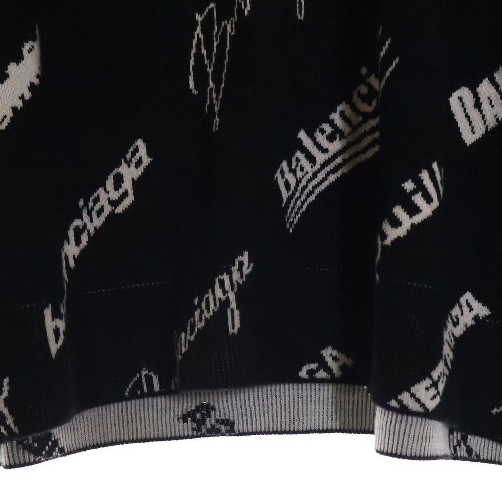 BALENCIAGA(バレンシアガ) Logomania All Over Sweater ロゴマニア ウール クルーネックニットセーター ブラック