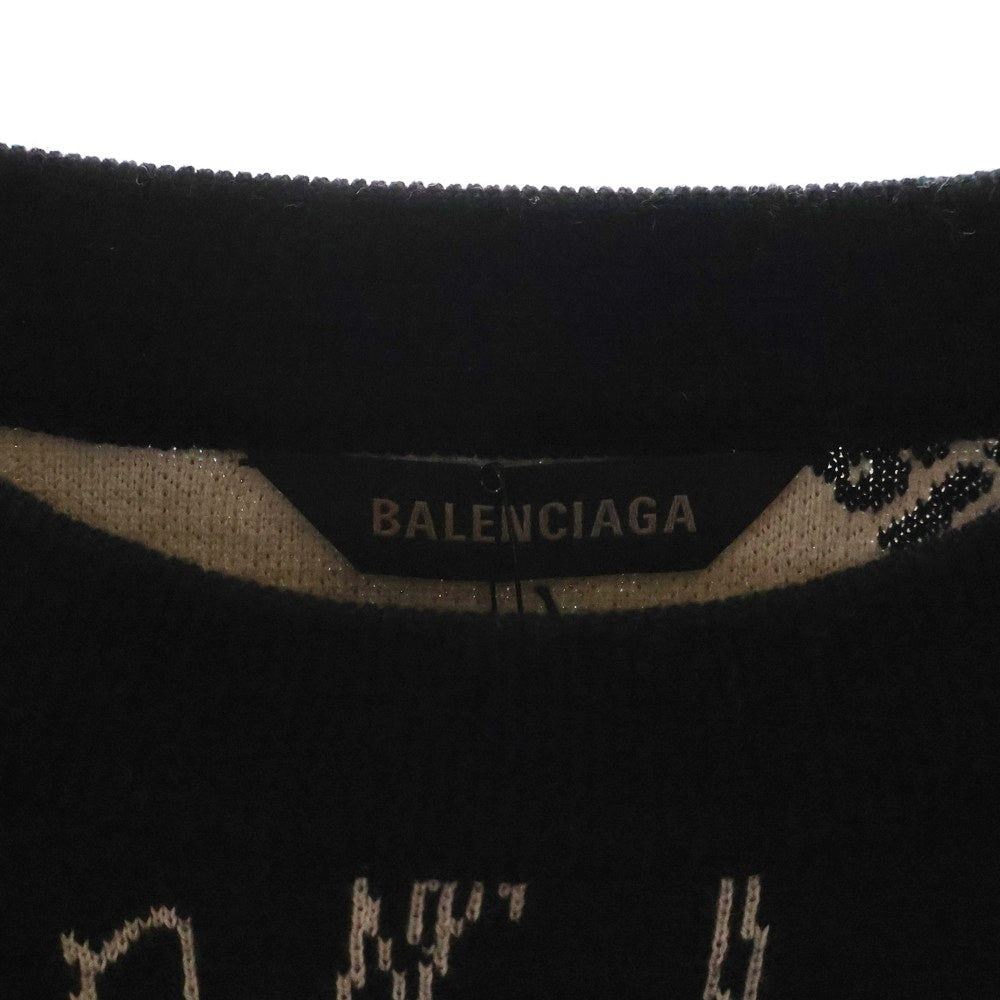 BALENCIAGA(バレンシアガ) Logomania All Over Sweater ロゴマニア ウール クルーネックニットセーター ブラック