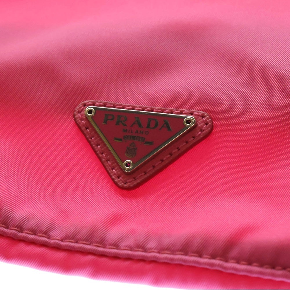 PRADA(プラダ) テスートナイロン サフィアーノレザー 巾着ポーチ ドローストリング トライアングルロゴ ハンドバッグ 1NA369
