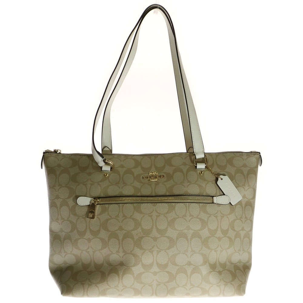 COACH(コーチ) シグネチャー ロゴ コーティングキャンバス レザー トートバッグ ベージュ レディース